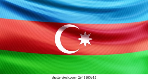 Realistic wavy national flag of the Republic of Azerbaijan closeup. Patriotic background country Azerbaijan for Independence day, Victory day. 3d vector illustration