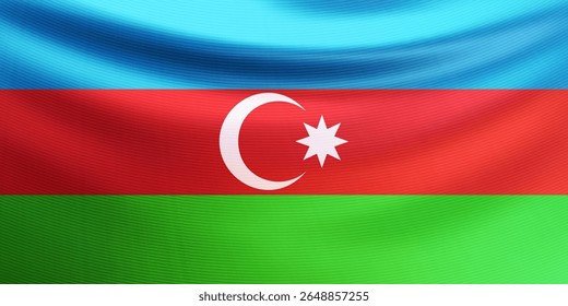Realistic wavy national flag of the Republic of Azerbaijan. Patriotic symbol country Azerbaijan for Independence day, Victory day. 3d vector illustration