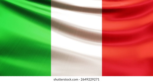 Realistic wavy national flag of the Republic of Italy closeup. Italian patriotic background for celebrate Republic day and Liberation Day. 3d vector illustration