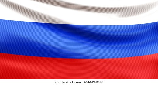 Realista bandeira ondulada nacional da Federação Russa closeup. País de fundo patriótico para o dia da Rússia, Dia da Unidade, Dia do Defensor da Pátria. Sinalizador de estado de RF. Ilustração de vetor 3d