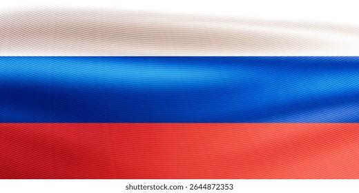 Bandeira nacional ondulada realista da Federação Russa. Símbolo do Estado de bandeira da Rússia para celebrar feriados patrióticos. ilustração de vetor 3d
