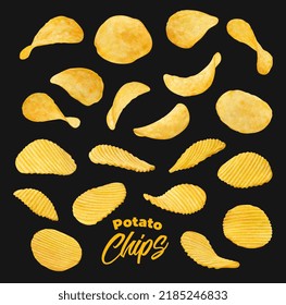 Realistic wavy and ripple potato chips, isolated vector for snacks package. Flying and falling crispy or ribbed baked potato chips splash, crunchy crisps appetizer advertising and food package design