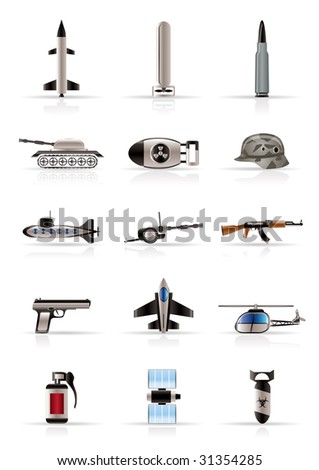 Realistic weapon, arms and war icons - Vector icon set
