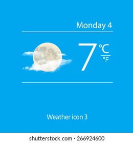 Realistic weather icon - moon with clouds. Vector illustration