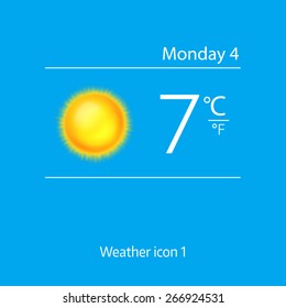 Realistic weather icon - shiny sun. Vector illustration
