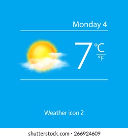 Realistic weather icon - sun with clouds. Vector illustration