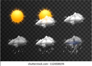 Realistic Weather Icons Set Isolated On Transparent Background Vector Illustration