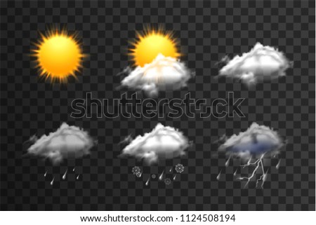 Realistic weather icons set isolated on transparent background vector illustration