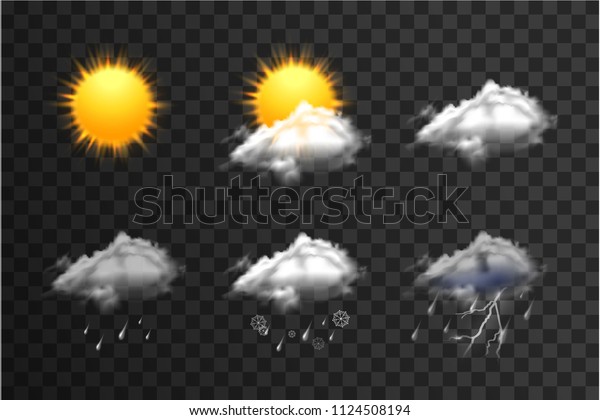 Realistic Weather Icons Set Isolated On Shutterstock