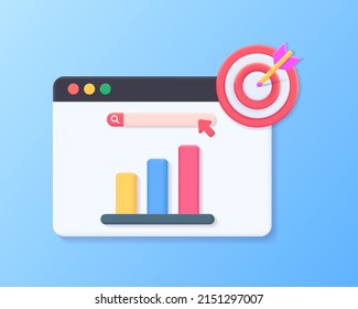 Realistic web analytics vector isolated. 3d vector icon chart, monitoring, graph, website target illustrations design concept