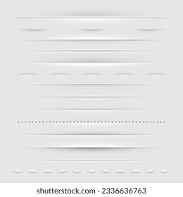 Realistic web dividers. Horizontal empty paper form elements, decorative horizontal ribbons and folds for web design. Vector set of horizontal realistic grey border illustration