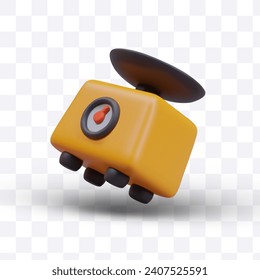 Realistic weight in yellow and black colors. Retro mechanical kitchen scale. Realistic appliance for cooking at home. Vector illustration in 3d style with shadow
