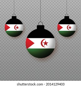 Realistic Western Sahara Flag with flying light balloons. Decorative elements for national holidays.