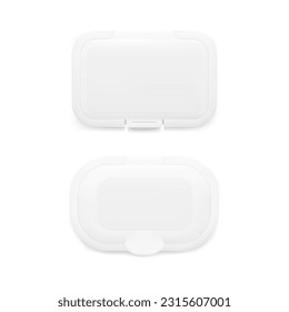 Realistic wet wipe covers for wet wipes packaging set. Front view. Vector illustration on white background. EPS10.