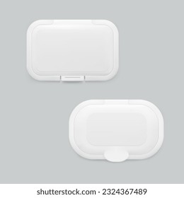 Realistic wet wipe covers for wet wipes packaging set. Front view. Vector illustration. EPS10.