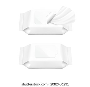 Realistic wet wipes mockups. Vector illustration isolated on white background. Can be use for your design, promo, adv and etc. EPS10.