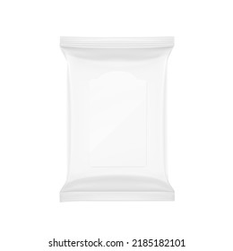 Realistic wet wipes pack mockup with plastic flap. Front view. Vector illustration isolated on white background. Ready template for your design. EPS10.