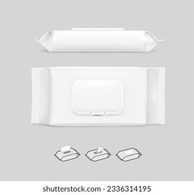 Realistic wet wipes package bag mockup. Vector illustration. Can be use for your design, promo, adv and etc. EPS10.