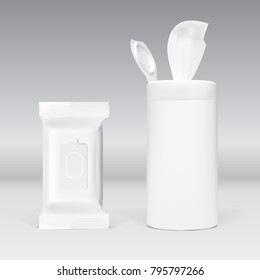 Realistic Wet Wipes Plastic Pack. EPS10 Vector