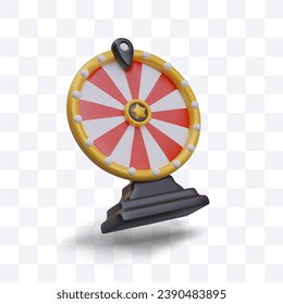 Realistic wheel of fortune, side view. Isolated vector image. Concept of lottery, random choice. Illustration for website, casino application. Online prize draw