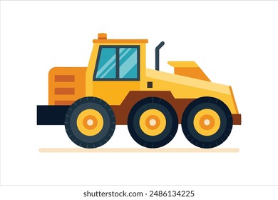Ilustración realista del Arte vectorial del vehículo de la construcción del raspador del tractor de rueda.