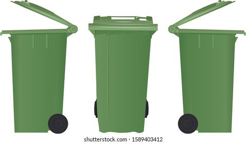 A realistic wheelie bin vector illustration for the purposes of logo mockups and product presentations.