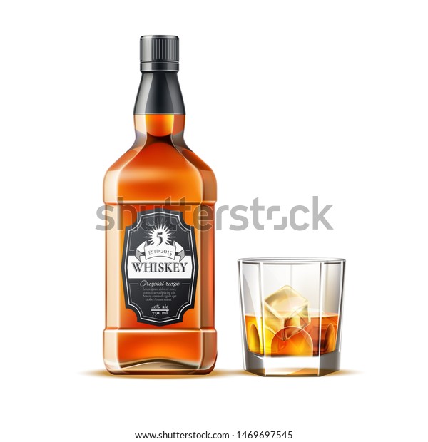 Download Realistic Whiskey Glass Bottle Traditional Alcohol Stock Vector Royalty Free 1469697545