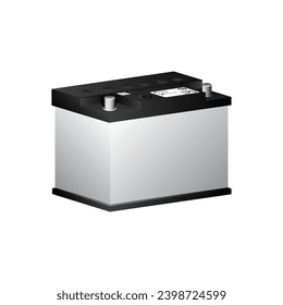 Realistic white 12 volt in maintenance free type with info sticker plate and recycle icon included the acid vapor drainage hole on electrolyte filler cap illustration vector.
