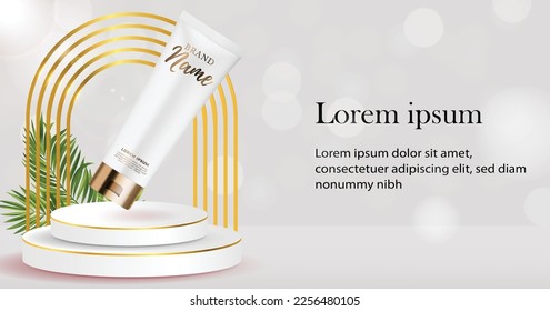 Realistic white 3D cylinder pedestal podium. the scene for the products stage showcase, and promotion display. Vector geometric forms in shadow. Abstract clean studio room design.