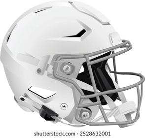 Realistic white 3D helmet with gray mask and chin strap