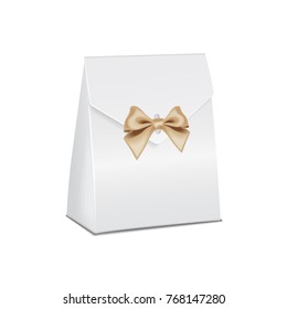 Realistic white 3d model cardboard gift box. Empty product container template, vector illustration for your design