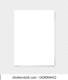 Realistic white A4 paper sheet with shadows isolated on transparent background. Vector illustration