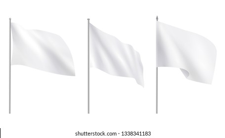 Realistic white advertising textile flags, various clean empty white mockup. Vector template, collection of empty fabric canvas poster.Vector Illustration - Vector