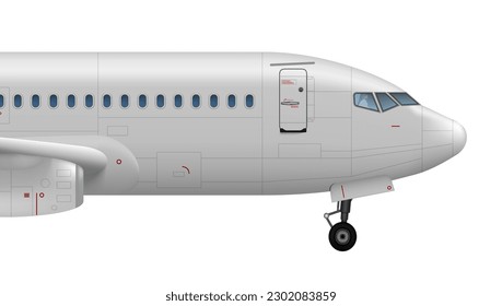 Realistic White Air Plane Side View Isolated On White Background. EPS10 Vector