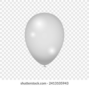 Realistic white balloon, birthday party design, transparent background. Concept of birthday and anniversary