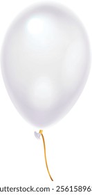 Realistic white balloon floating with gold ribbon, representing celebration, party, or festive occasion, isolated on white background, ideal for greeting cards or promotional materials