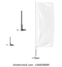 Realistic white banner flag 3d mockup. Textile waving advertisement banner flag.