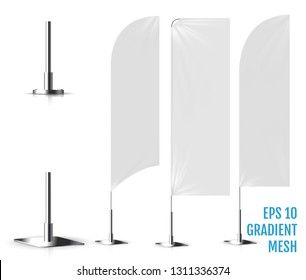 Realistic white banner flags 3d mockup. Textile waving advertisement banner flags.