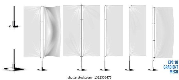 Banner blanco realista banderas 3d burla. Banderas de carteles publicitarios tejidas.