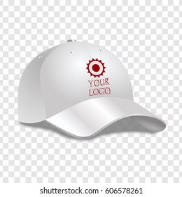 Realistic white Baseball Cap. Isolated on transparent background. Vector illustration