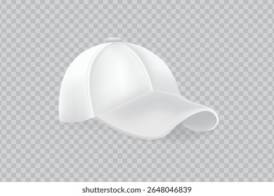 Realistic white baseball cap mockup isolated on transparent background. Great for branding, apparel, and merchandise visuals.