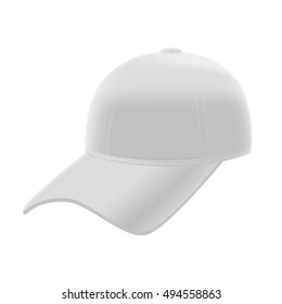 Realistic White Baseball Cap Template Mock up. Blank Empty Hat. Vector illustration of Cap Template on White Background. Isolated Template Cap for Uniform and Sport Wear