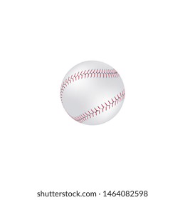 Realistic white baseball isolated on white background, leather ball with blue and red lace stitches and double seam, American team sport equipment vector illustration