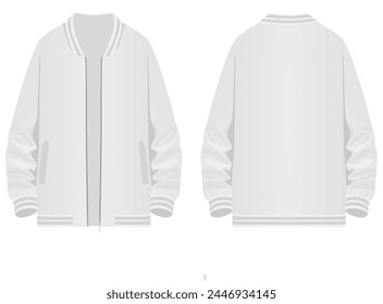 Realistic white baseball jacket, vector