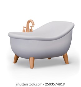 Realistic white bathtub on legs. Plumbing fixtures. Vector isolated model with nobody