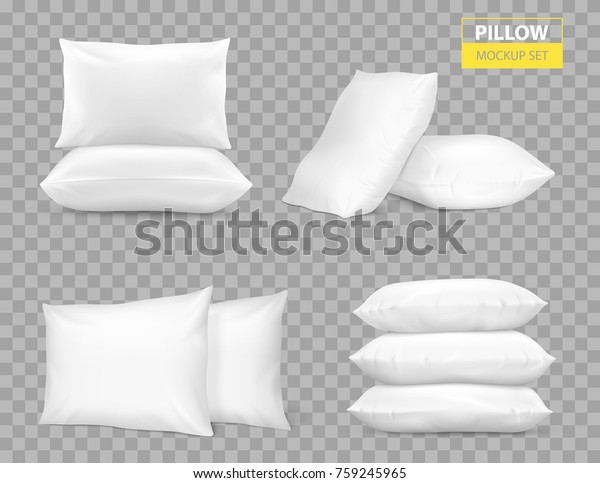 Realistic white bed room rectangle pillows side en top\
view  combinations mockup set transparent background vector\
illustration 