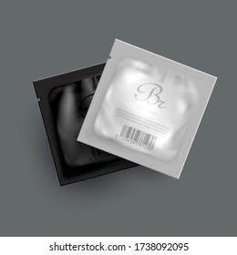 Realistic White And Black Blank Foil Square Cosmetics Packaging. EPS10 Vector