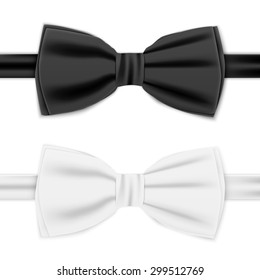 Realistic white and black bow tie, vector illustration, isolated on white background