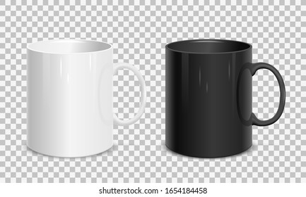 Realistic white and black cups. Template for mock up.