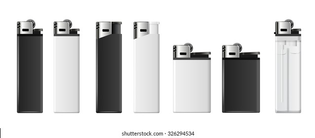 Realistic white and black fire lighters. Vector set on white background